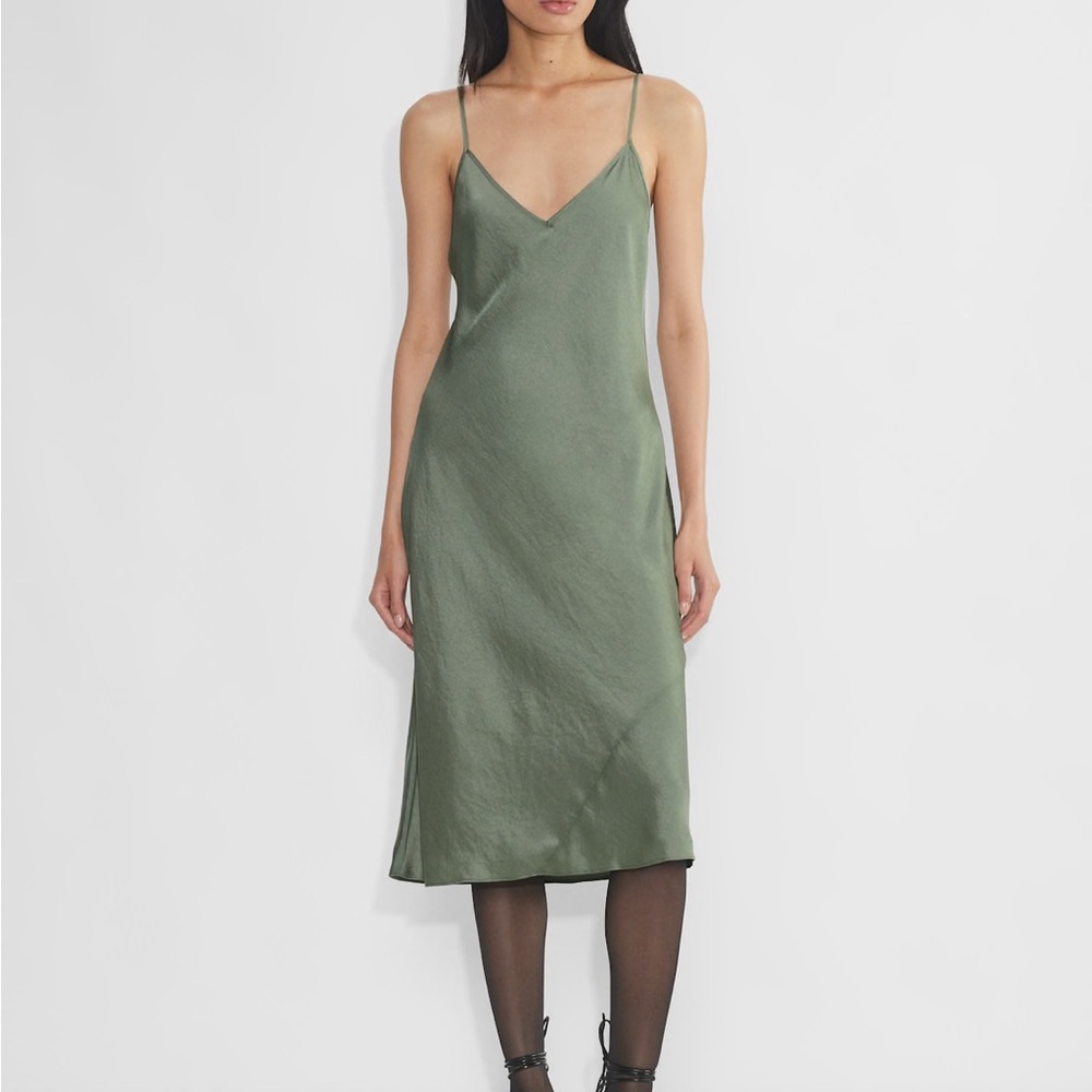 Aritzia Wilfred Sage Green Only Slip Satin Midi Dress